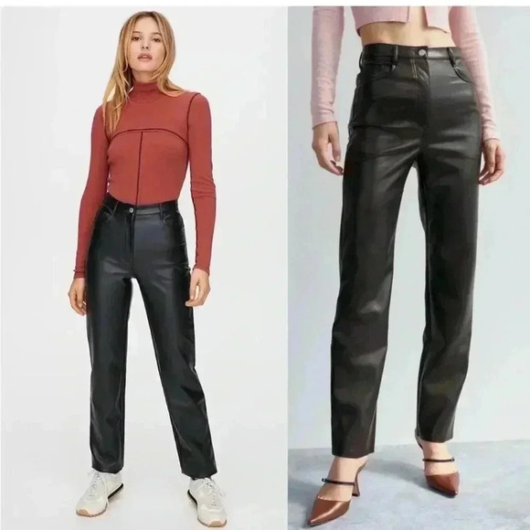 ARITZIA WILFRED VEGAN LEATHER STRAIGHT CROPPED HIGHRISE MELINA PANTS SZ 6 - Picture 1 of 12